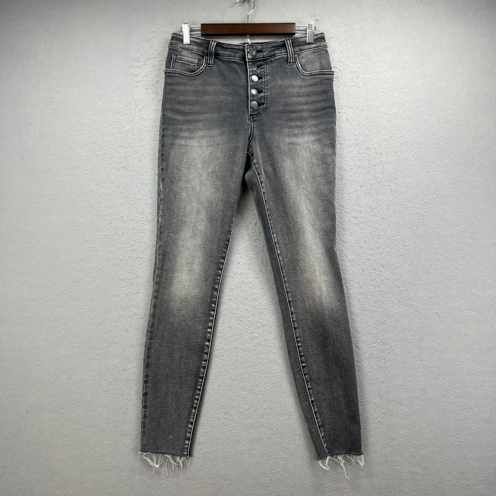 KUT from the Kloth Mia Toothpick Skinny Womens 6 Grey Button Fly Raw Hem Edgy